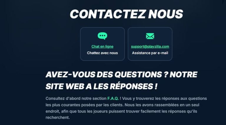 PlayZilla Casino support client